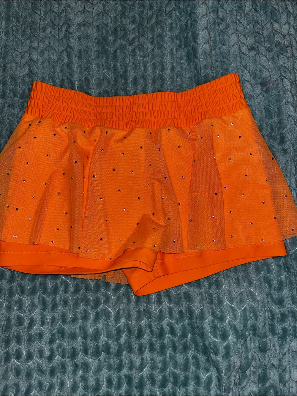 NEON Orange Rhinestone Mesh Layered Skirted Shorts
